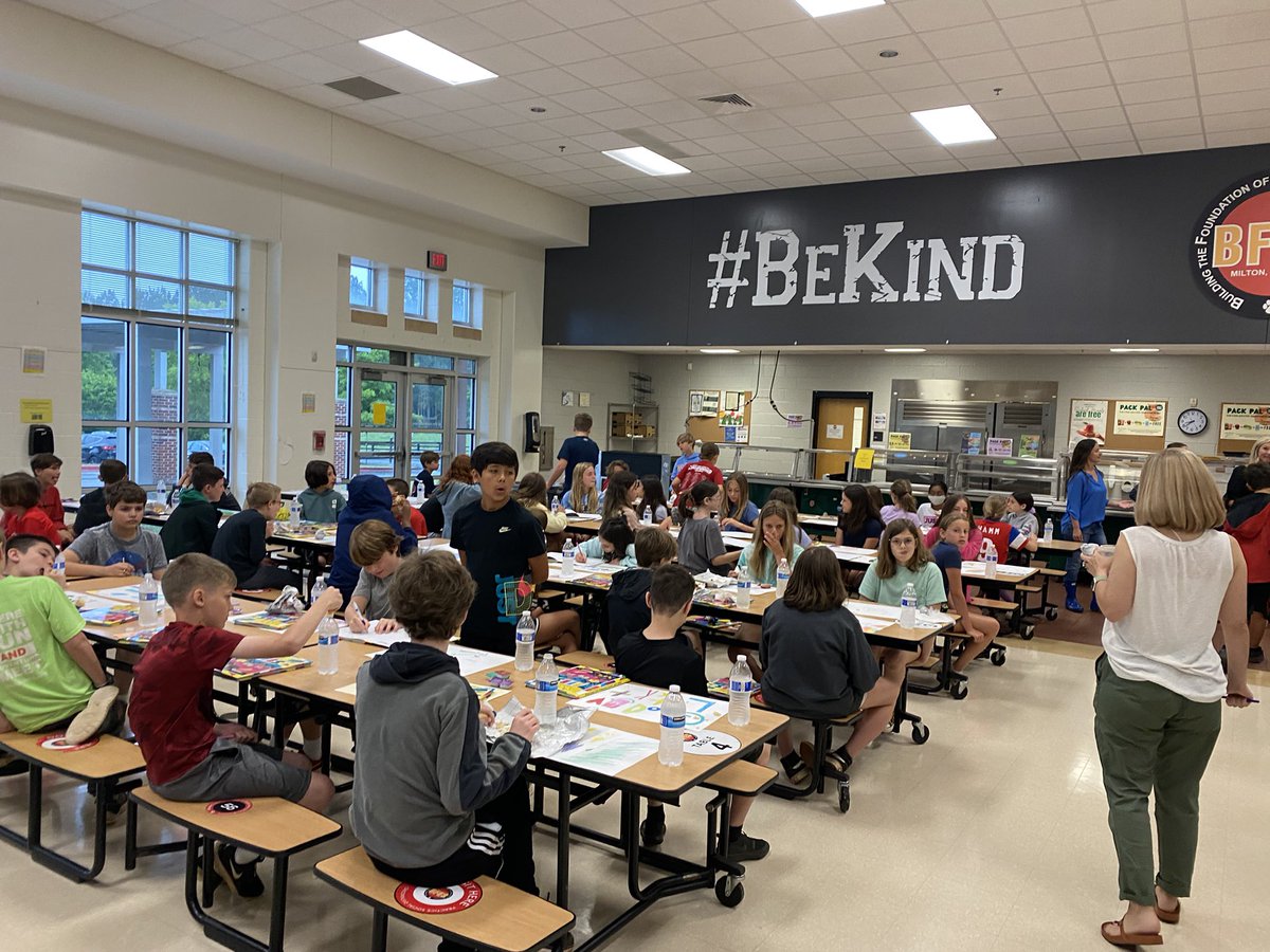 MsPlattnerFifth's tweet photo. The celebrations for  @BFESBobcats 5th graders have begun! Friday was our kickball tournament and today we had breakfast with our friends, followed by yearbook signing. Just 3 more days of elementary school! Shoutout to our 1st grade friends! We loved the placemats! https://t.co/vMZPgKoN93