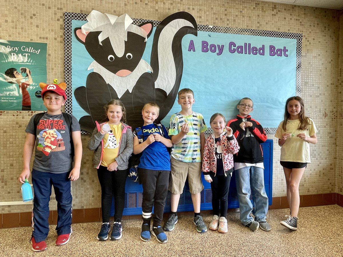 bcsmason's tweet photo. We called down our last group of “A Boy Called Bat” trivia winners today! I can’t believe our OSOB program is coming to an end! The classroom “Choice Board” extension activity winners will be announced tomorrow! 📚🦨💙 #osob #brunswickpride https://t.co/lJxcSTS9FF