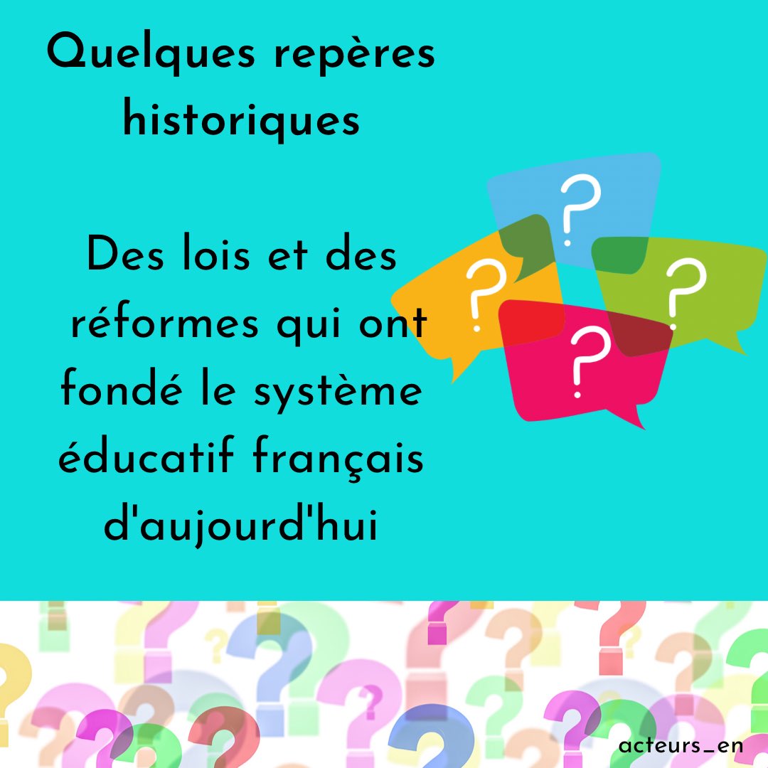 ActeursEn's tweet photo. Quelques repères historiques sur le système éducatif #systemeeducatif #histoire #guizot #falloux #ferry #goblet #zay #haby #savary #jospin #blanquer #lois #egalitechance #education #ecole #college #lycee #cappei #perdir2023 #ien #concourseducationnationale #professeurs 1/2 https://t.co/2LZfG3Z2sp