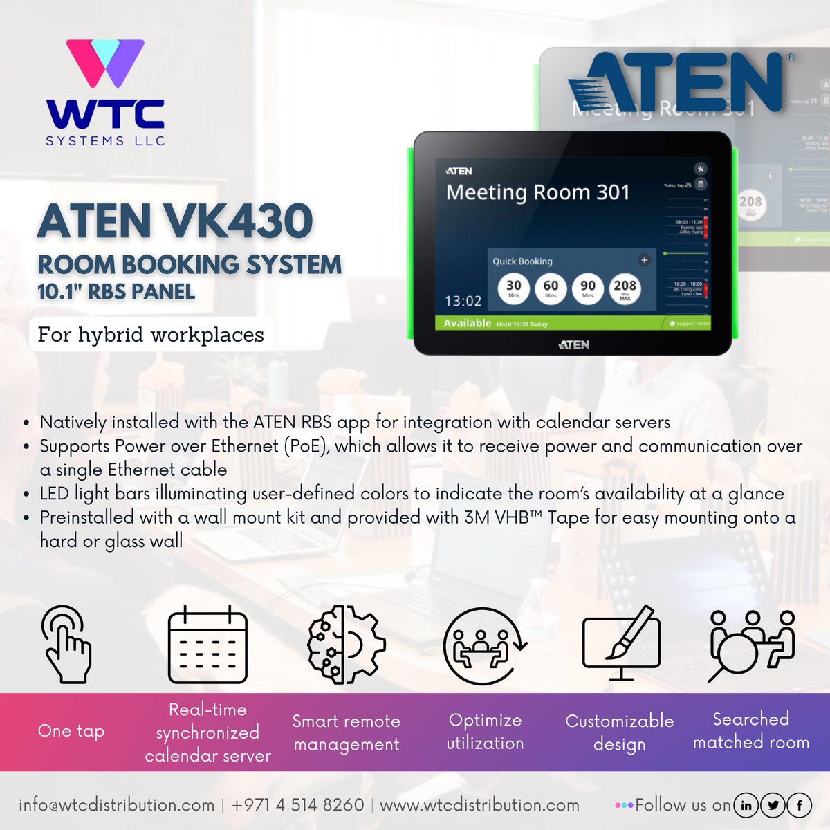 WTC_SYSTEMS_LLC's tweet image. Room Booking System - 10.1&quot; RBS Panel (ATEN VK430)
𝐅𝐨𝐫 𝐞𝐧𝐪𝐮𝐢𝐫𝐢𝐞𝐬:
Tel.:+971 4 514 8260
Email: info@wtcdistribution.com
wtcdistribution.com
𝐑𝐞𝐪𝐮𝐞𝐬𝐭 𝐟𝐨𝐫 𝐃𝐞𝐦𝐨:
lnkd.in/gATYg2S
#businesscentre #systemintegrator  #roombookingsystem #meetingroom