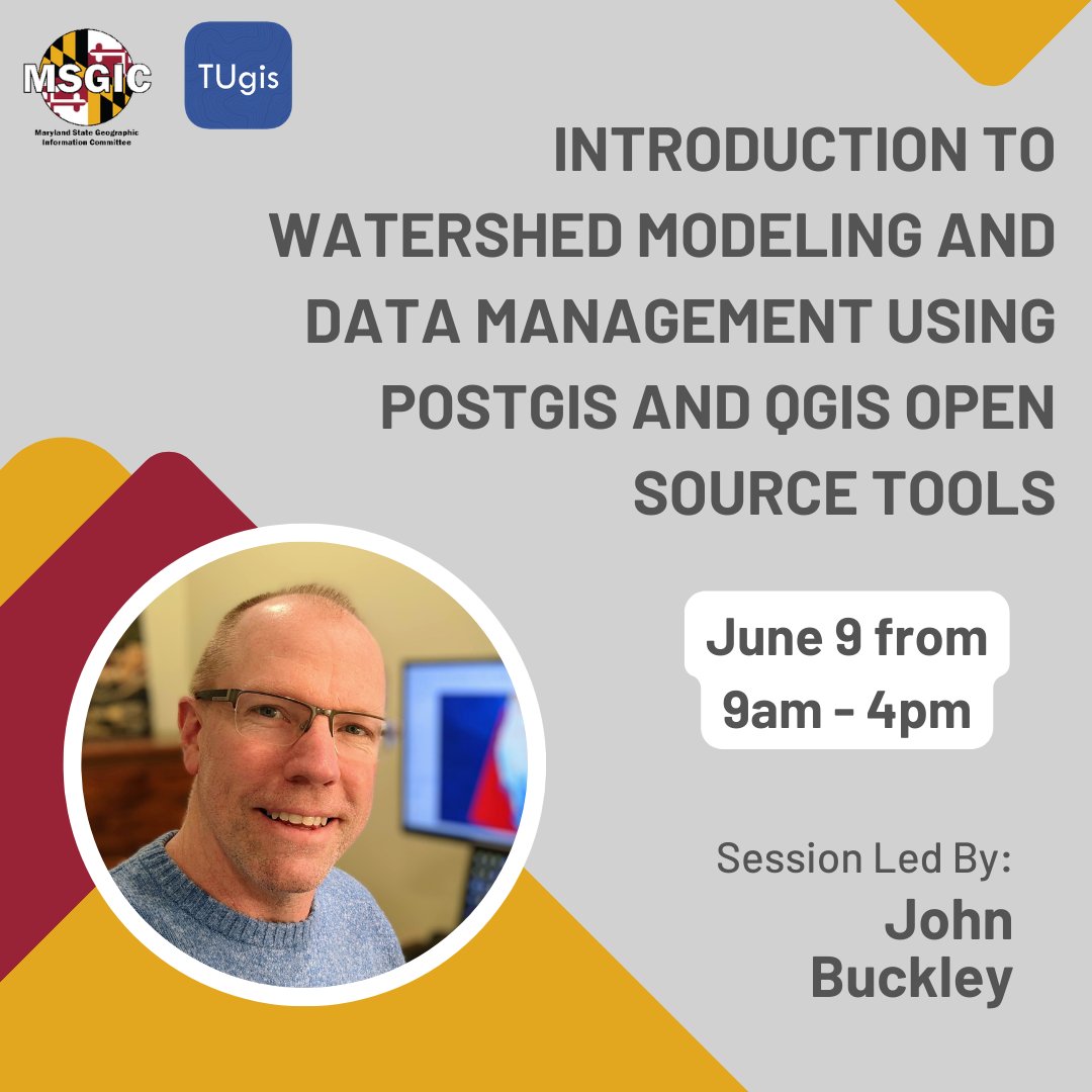 MSGIC_MD's tweet photo. One week left to register for the Introduction to Watershed Modeling and Data Management Using PostGIS and QGIS Open Source Tools session on June 9! For session details and to register, visit the MSGIC website or use the link below: 
https://t.co/ybm1w48jqi https://t.co/LxQqK69gLA