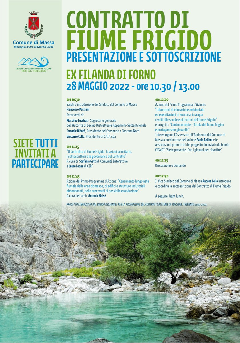 CInterattive's tweet photo. Presentazione e Sottoscrizione del Contratto di Fiume Frigido, in programma sabato 28 maggio presso la Ex Filanda di Forno (Massa). L'incontro è aperto a tutti i cittadini e alle associazioni del territorio. https://t.co/nxHRpXuLjj