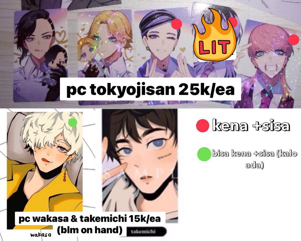 chiwuuuz's tweet photo. want to sell photocard 6baji, tokyojisan, kolbuk.

#warunganime #warungtokrev https://t.co/V7SsYuGCw6