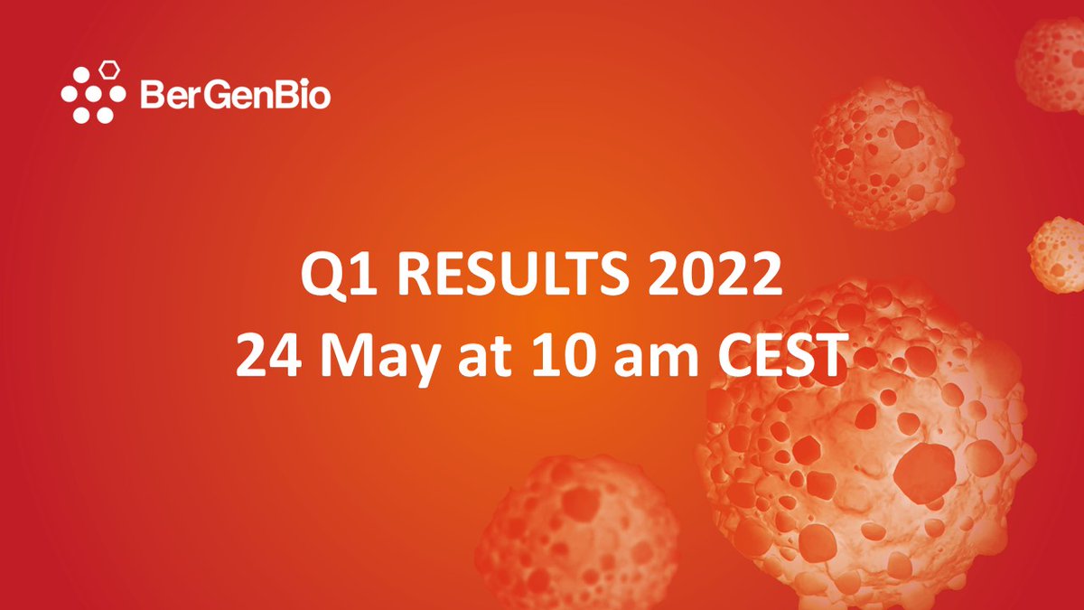 Today we announced our Q1 2022 results. A presentation by BerGenBio’s senior management team will take place today at 10 am CEST - watch the webcast here: ow.ly/K3Sb50JgaEI

Read the full PR here: ow.ly/lEXb50JgaEL

#FinancialResults