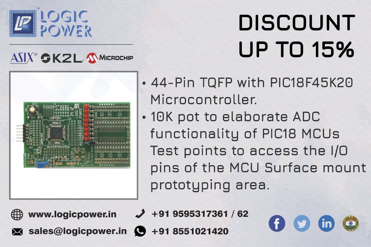 LogicPower1989's tweet image. Logic Power offers you the Most Cost Effective upto 15% discount on Production Programming Tool for PIC MCUs, Hurry!.
#LOGICPOWER #MICROCHIP #PICKIT #ICD #PRESTO #madeinindia  #AatmaNirbharBharat #PUNE  #punevaccination #PuneFightsCorona #punelive