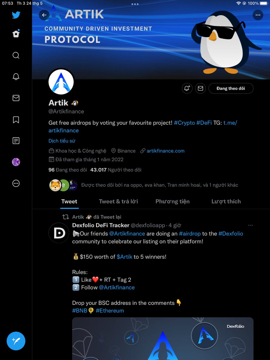 vothaithinh102's tweet photo. @dexfolioapp @Artikfinance Thanks #Dexfolio community! 
@vovantruong58 
@Thanh050293 

BSC address: 0x39876c98a501DF80D8fc42090dEE453beC13377C
#BNB  #Ethereum https://t.co/xCc5YNeuD2
