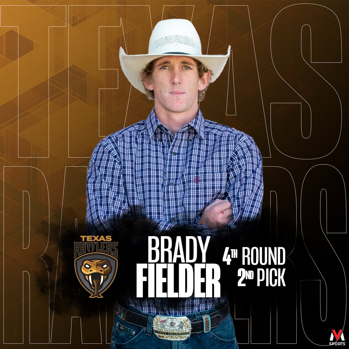 _VMSports's tweet image. VM Sports athlete, Brady Fielder is the newest member of the Texas Rattlers!
.
.
@bradyfielder @ texasrattlersofficial
.
.
Edits by @nathanmeyer_photos_design
📸 @nathanmeyer_photos_design
.
.
#vmsports #pbr #bullride #bullrider #bullriding #rank #rankride #cowboy #becowboy #...
