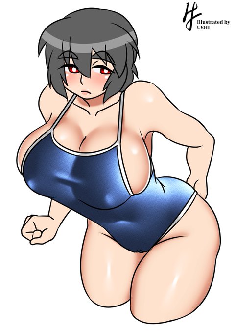 はみ出すタイプのスク水が描きたい欲出たのでよその子(@honda_t360)で描いた。 