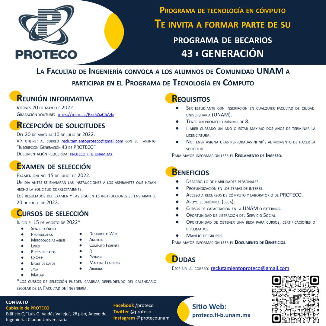 proteco's tweet photo. Te invitamos a ser parte de la Generación 43 del Programa en Tecnología en Cómputo y aquí tienes todos los detalles.😉
Si tienes alguna pregunta, recuerda que puedes contactarnos por cualquiera de nuestras redes sociales y mediante: reclutamientoproteco@gmail.com 🙌 https://t.co/j6kCFTwfnZ