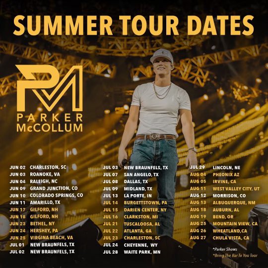 ParkerMcCollum's tweet photo. Summer Tour 2022! Coming to a city near you! Where else should we go? https://t.co/ExdXZ4ArWf