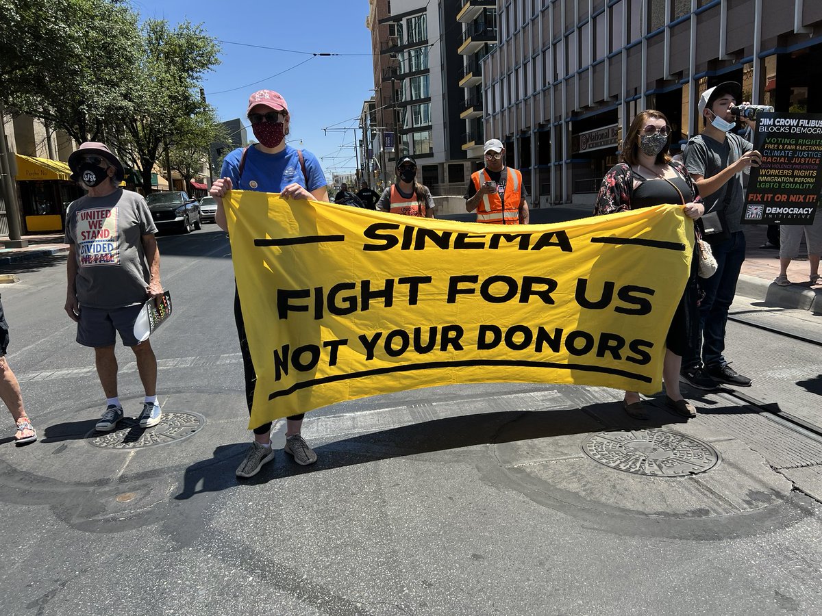 elchicanomarine's tweet photo. Today the Veterans of Common Defense got into some GOOD TROUBLE! Love being part of this great coalition of AZ organizations here to hold Kyrsten Sinema accountable!
#SitInToSaveAmerica
AZ –– WV End the Filibuster Nonviolent Direct Action
#stopthefilibuster https://t.co/6OzPDyvhQX