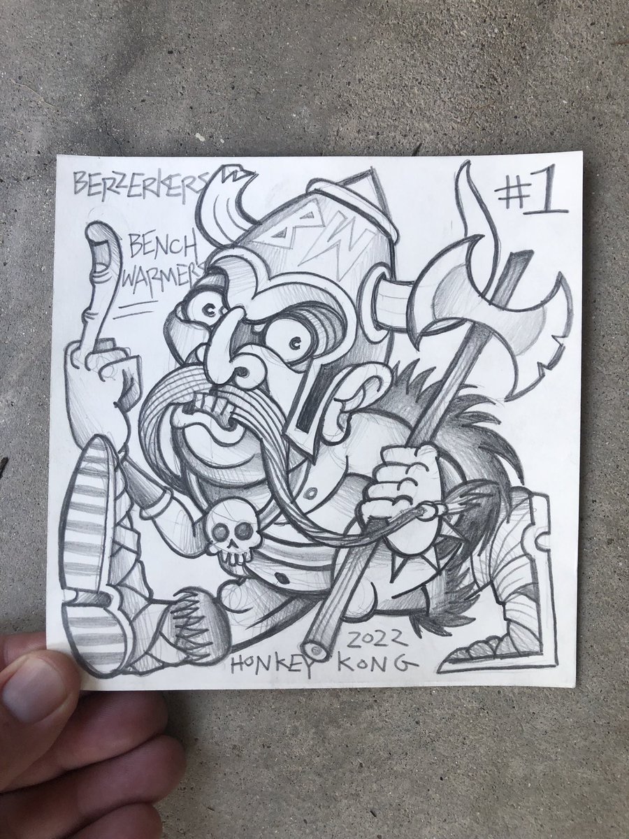HONKEYKONGuno's tweet image. This Friday 9am PST I’ll be dropping 5 new BW’s they’ll be the BERZERKERS  whoever buys the first one and posts it on Twitter with a link to the BENCHWARMERS COLLECTION and @HONKEYKONGuno will get the original physical sketch as seen here sent to them. See y’all Friday!
