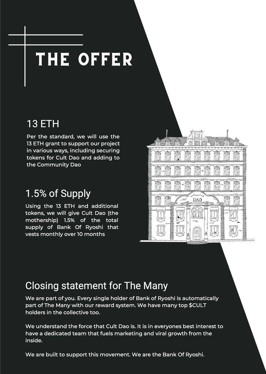 BankOfRyoshi's tweet photo. The Bank Of Ryoshi is back in business. 🏦👺 As always we continue to #TalkAboutCult &amp; this partnership will propel $CULT &amp; #CULTBANK into a new world. 

🚀 #BankOfRyoshi Proposal 2.0 is now Live on the @wearecultdao dApp 
Stake... Delegate... Vote to pass... Vote for freedom🗳️ https://t.co/NiXuyIeatz