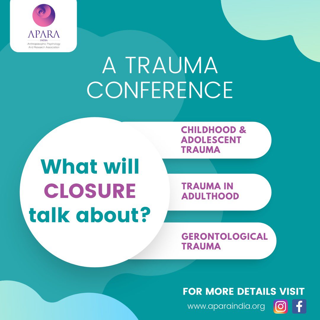APARA hosting a three day conference dedicated to Trauma and Healing !! It’s research conference to understand the multidimensional aspects of trauma!! Do attend to get in depth knowledge what really is Trauma!! aparaindia.org/closure-regist… #mentalhealth #psychotherapy #research