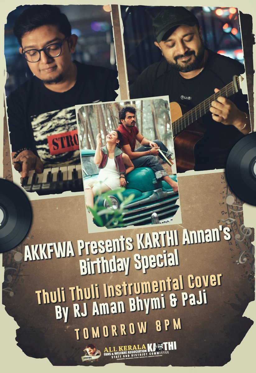 v1000tvm_kerala's tweet photo. • Here's an interesting update, As part of @Karthi_Offl Anna's 45th Birthday, @AKKFWA1 releasing  Thuli Thuli Instrumental By @rjamanbhymi &amp; @paji_ko_pakdo ❤️

Tommorow 8PM 👍
Advance Happy Birthday Anna 🎉
#Viruman @prabhu_sr @venkatvnt @sarathlal428 @Karthi_AIFC https://t.co/aAnfRJdZzg