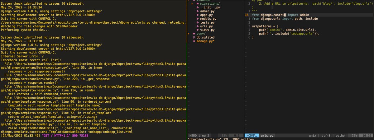 (03/100) Well today I've working with Django I was able to setup the server but currently debugging the template part. I'll continue checking on it tomorrow.
#Django #webdev  #100DaysOfCode #softwaredevelopment