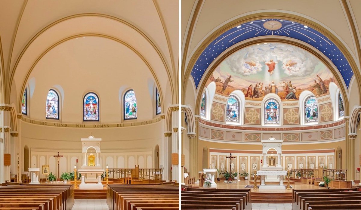 father_rmv's tweet photo. Before and after shot of St. Thomas the Apostle Church in Ann Arbor, MI. https://t.co/HcoFFkQrxp
