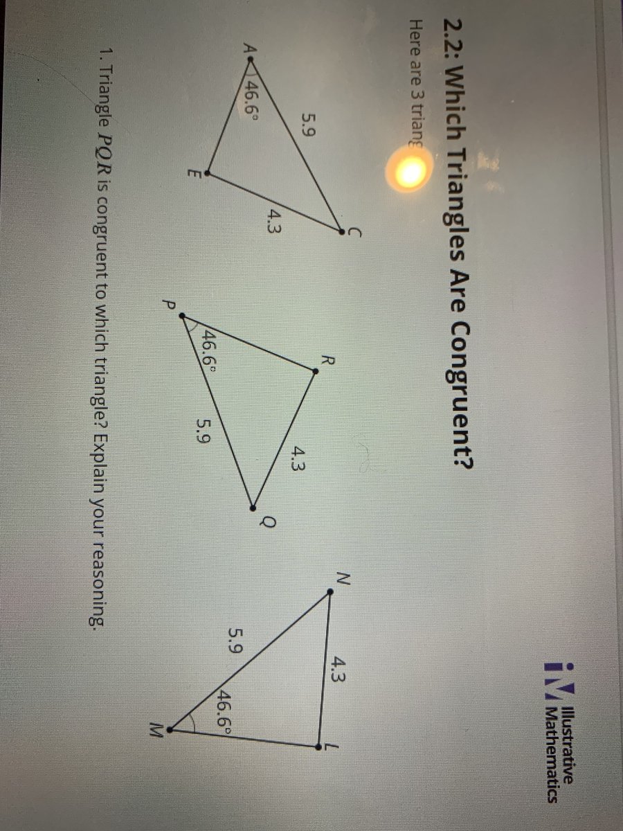 JoshuaGreene19's tweet photo. Hmm, an angle-side-side gotcha problem where they are almost right triangles... and I think students were expected to eyeball the congruent/non-congruent ones. https://t.co/7xiGUjkMHW