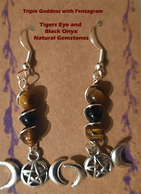 Earrings for #paganjewelry #wiccanjewelry #goddessjewelry. Black Onyx and Tigers eye Natural Gemstones. Ground your energy and protect yourself from negative energy with these pieces of #magickaljewelry. Contact me for purchase info. $20 per pair. Hand made in U.S. Silver Wire.