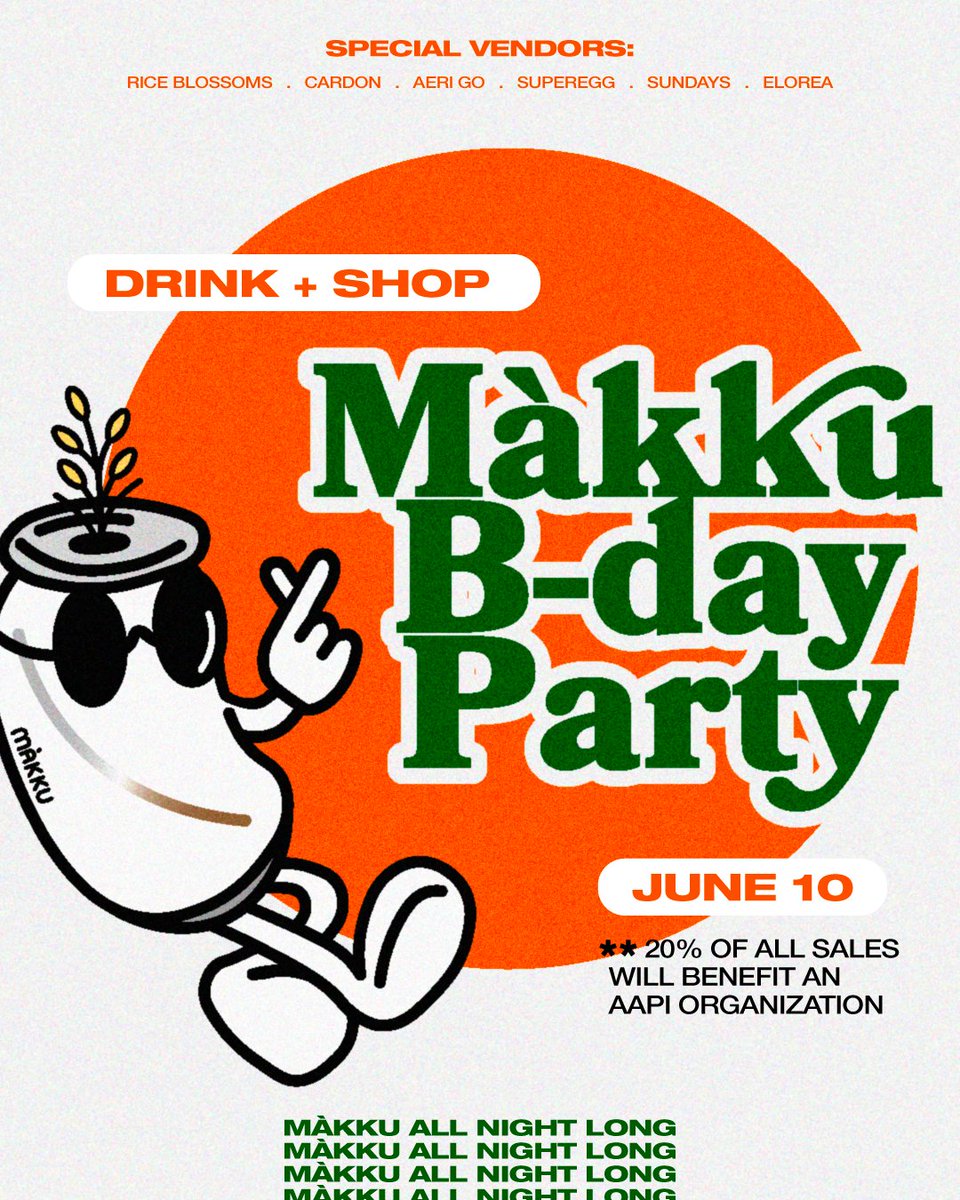 NYC -- Complimentary #Makku and shopping ALL NIGHT LONG 🌜✨

PLUS, 20% of ALL sales will benefit an #AAPI organization of your choice! 🫶

RSVP Now: drinksool.ticketleap.com/birthdaybash/