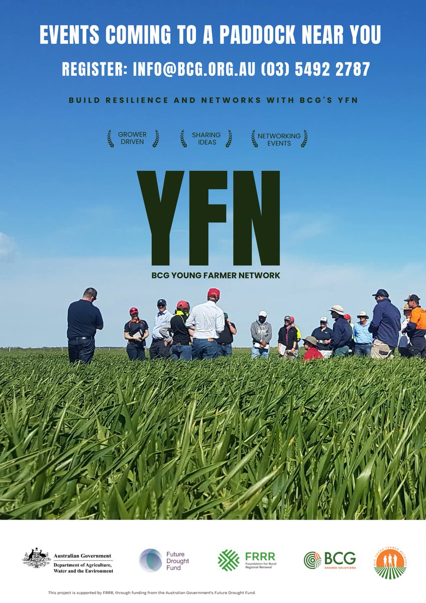 BCG_Birchip's tweet photo. Have you registered for our Young Farmer Network yet? There is no age limit, just the youngest generation on your farm. Call (03) 5492 2787 today. #BCGYFN #FutureDroughtFund @FRRR_Oz @dyerjonathan @TRethus https://t.co/GsZg0V2uix