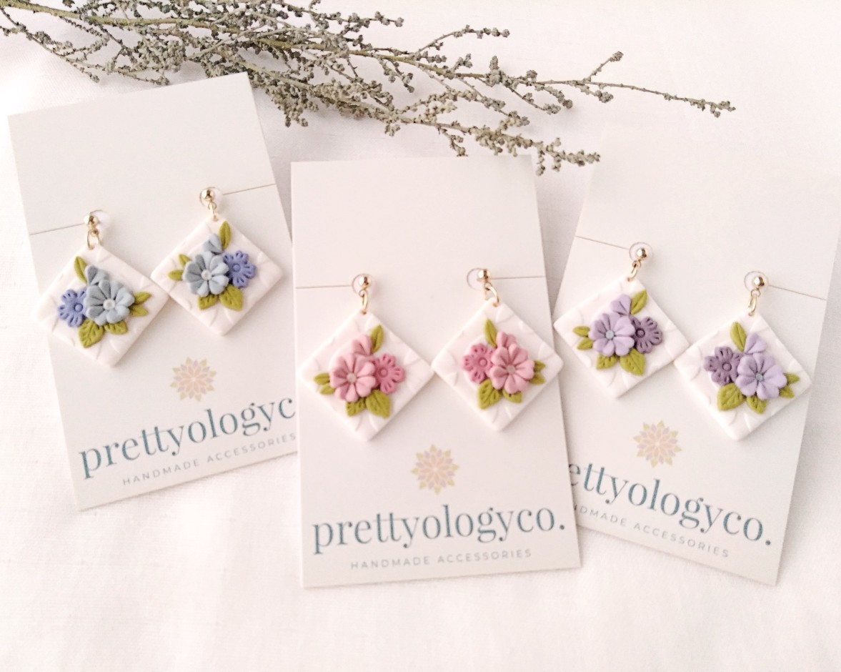 Cherry Blossom series square earrings are available on etsy etsy.me/3Li8ld2 minne bit.ly/3Nj0i10 and Creema bit.ly/3yJK6C6 #epiconetsy #etsyfinds #earrings #handmadegifts   #ハンドメイド作品  #ハンドメイドアクセサリー #ピアス