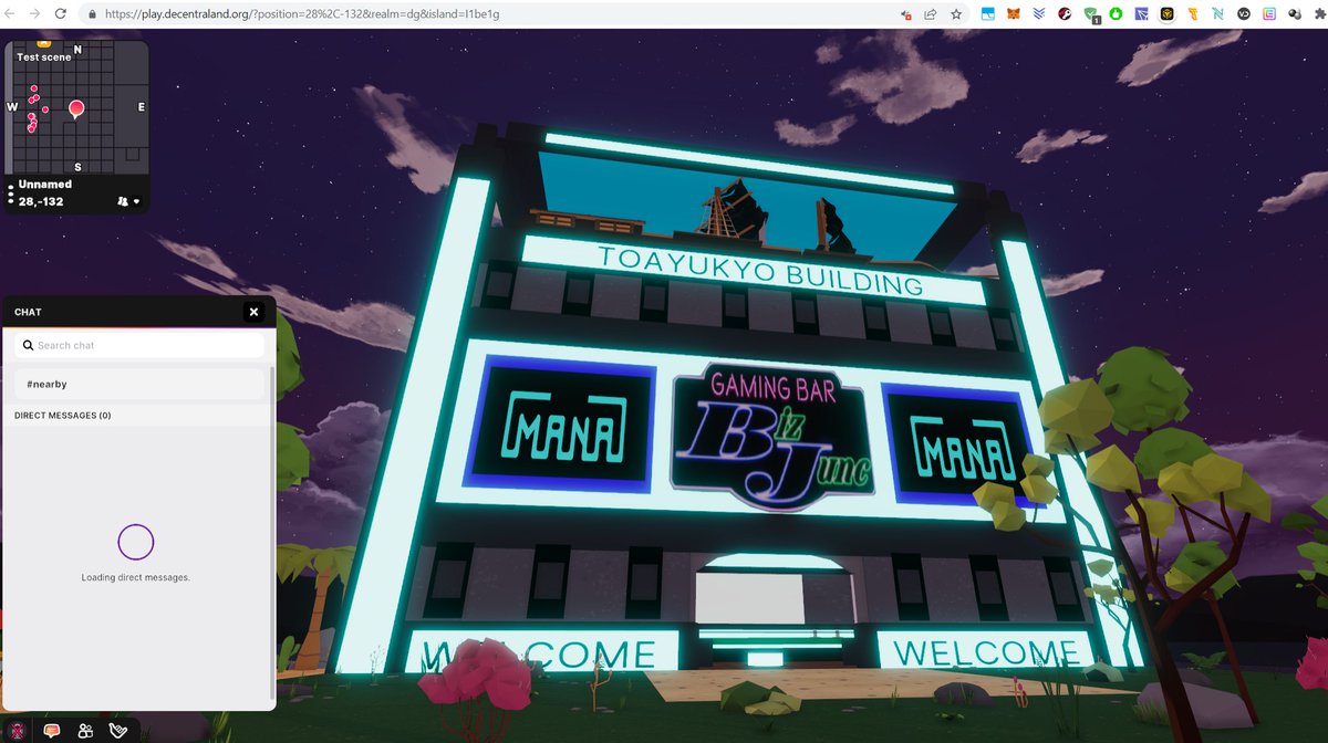 TheCryptoTengu's tweet photo. Just ran across @kitasenjubj  build in decentraland pirate ships up top. Some Kawaii ne' chans pictures on the walls. Nice build. https://t.co/QYN7rSPi32
