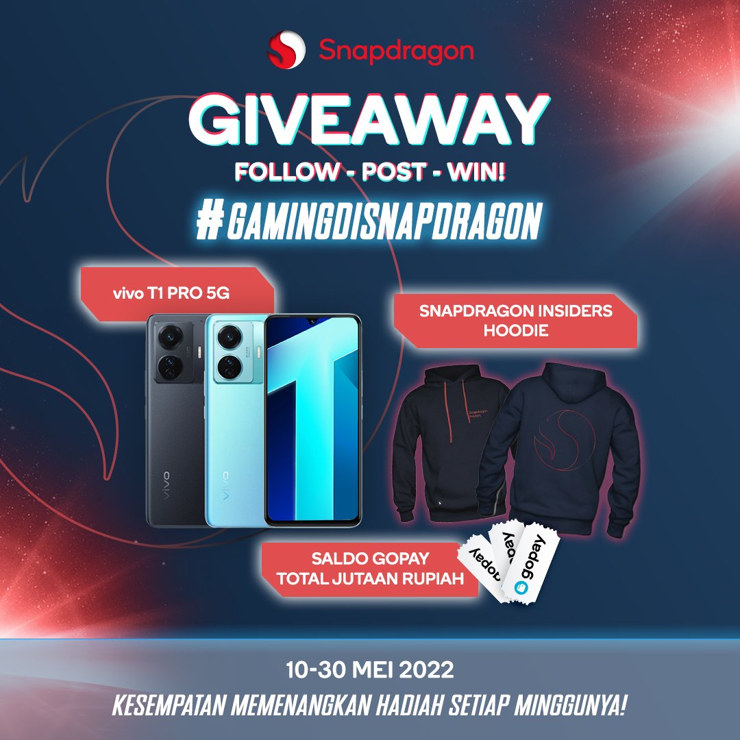 Snapdragon_ID's tweet photo. Selamat bermain sambil berkreasi untuk memenangkan Grand Prize vivo T1 Pro 5G dari #GamingdiSnapdragon!

Langsung #GetSetTurbo buat main &amp; menang~ 🙌

Semoga beruntung #PakaiSnapdragon, Squad! 💙 https://t.co/w530qSIf73