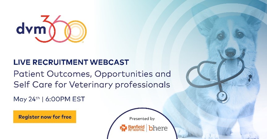 dvm360's tweet photo. dvm360® is teaming up with Banfield Pet Hospital for a live virtual career event. Hear from Banfield representatives on working at Banfield, insights into the organization’s culture and opportunities, perks and so much more! Register now for free at https://t.co/vWm4LJiVq6 https://t.co/geno6ovhvM