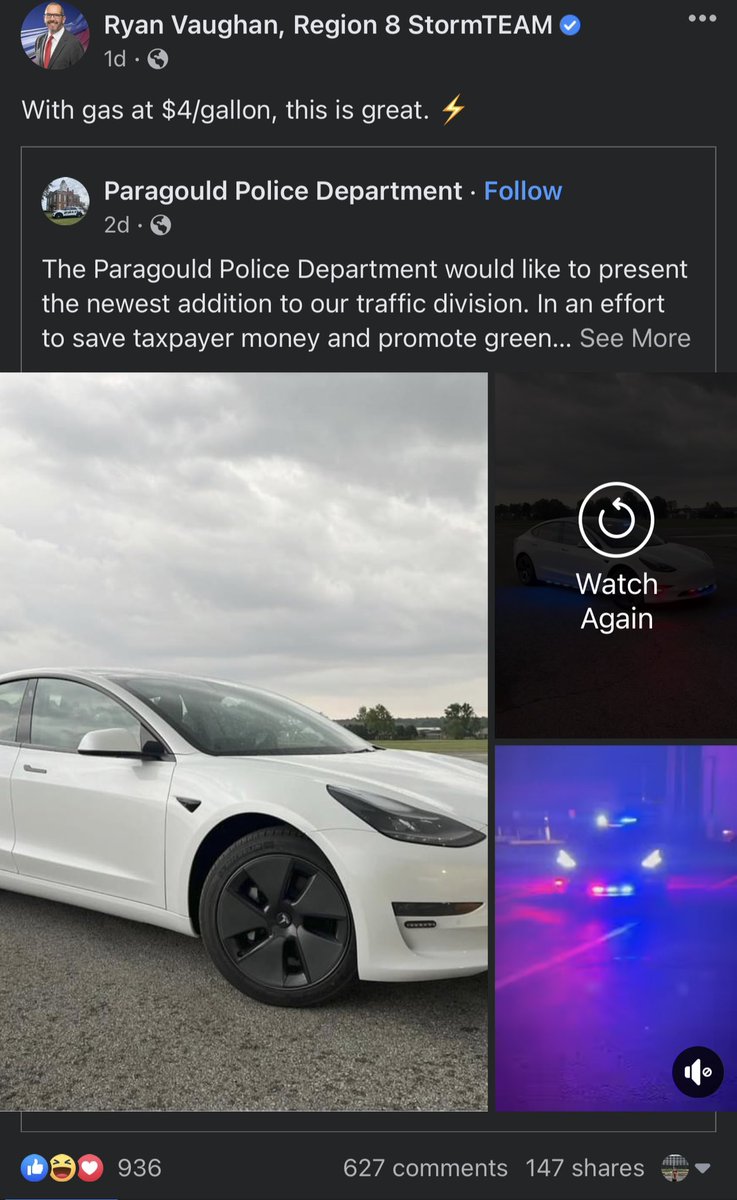 jacksonreports's tweet image. My hometown of Paragould, Arkansas bought a Tesla for the police department and people have LOTS of comments on the subject