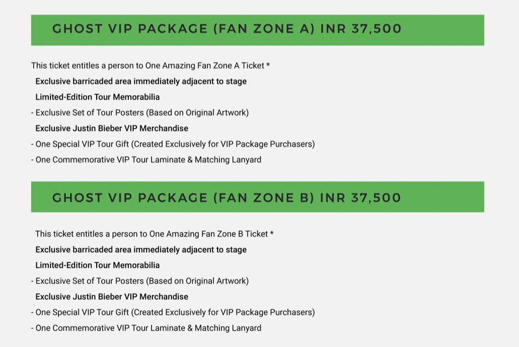 Justin Bieber Crew on Twitter "The Ghost VIP Package (Fan Zones A & B