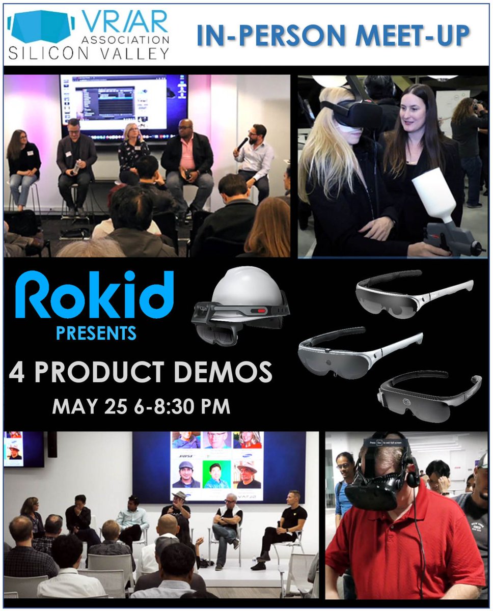 IN TWO DAYS! Please join chapter members and industry friends for live discussions and refreshments while test-driving four headset demos from Rokid. Click on the link to register for this free event.
bit.ly/vrar_meet1

#XR <a href="/RokidInc/">Rokid</a>  <a href="/thevrara/">VR/AR Association (VRARA)</a> <a href="/ferozmohummed/">FEROZ MOHUMMED</a> <a href="/npj14/">Nathan Pettyjohn</a>