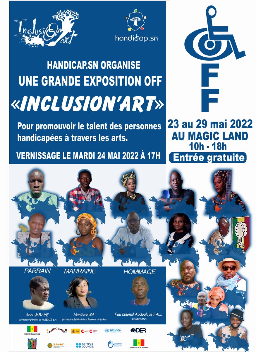 Handicap_sn's tweet photo. Exposition sera ouverte du 23 au 29 mai 2022 au Magic Land de Dakar de 10h à 18h du lundi au dimanche.
Entrée gratuite.
#indaffa #biennaledakart2022
#handicapsn #inclusion #kebetu #handicap #Senegal #british
#NitMoyLepp #sonatel #Orange #NitMoyLepp
#Daansalaago #dakartbiennale https://t.co/lyMucUcLm3