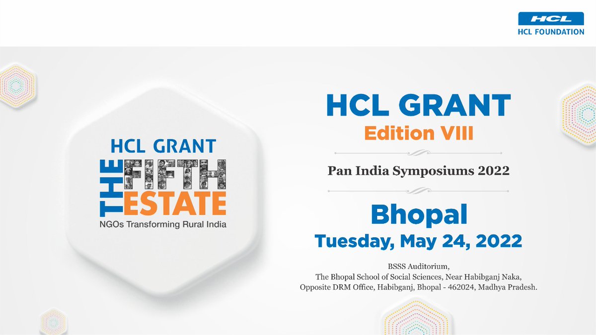 HCL_Grant's tweet photo. We are excited to bring #HCLGrant Edition VIII Symposium today in Bhopal!
The session will also be LIVE streamed from 10 AM to 4 PM on May 24th, 2022!
https://t.co/YbKc1bEceU
Look forward to your physical as well as virtual participation!
#CSRforNationBuilding #FifthEstate https://t.co/lMLoQOaNFI