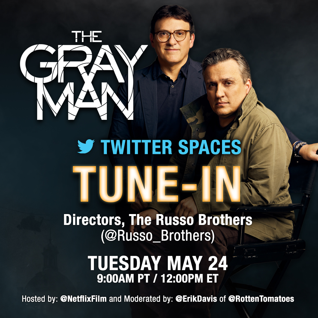 Rotten Tomatoes on X: Join @Russo_Brothers when they talk #TheGrayMan live  in five minutes on @TwitterSpaces! / X