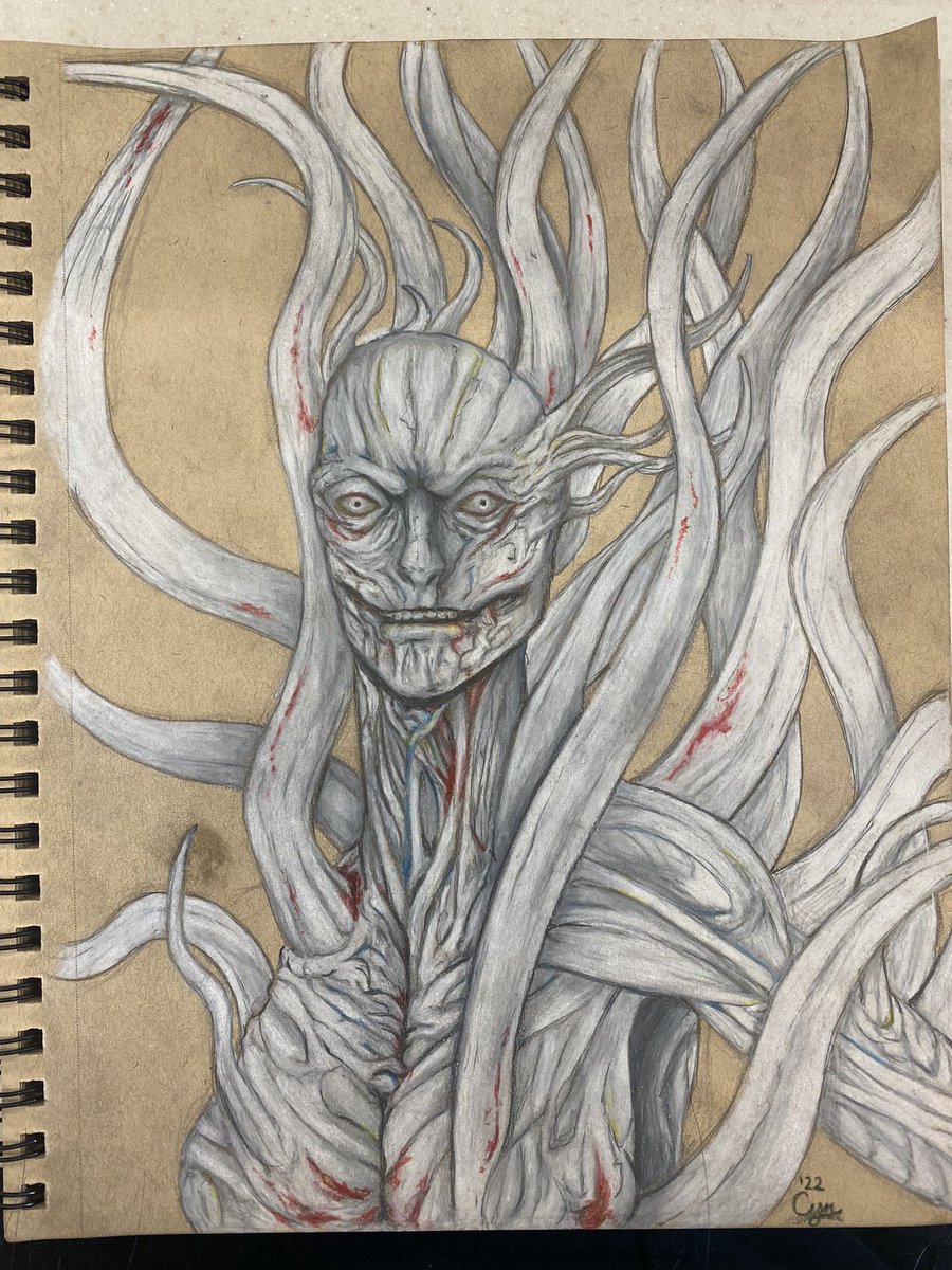 Cynifyrr99's tweet photo. Okay, let’s try this Twitter thing out. I drew Lady Dimitrescu in all her sexy glory. #LadyDimitrescu #ArtistOnTwitter #NewMexicoArtist #traditionalart #drawing #re8 #fanart #prismacolor #coloredpencil #art #HorrorArt https://t.co/7aBJG2QkLe
