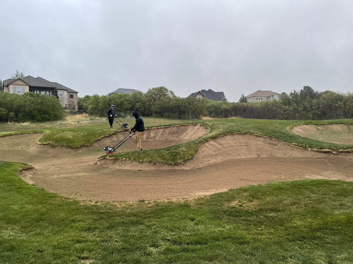 Busy Monday with the recent weather fly mowing and getting heads edged wall to wall on the course