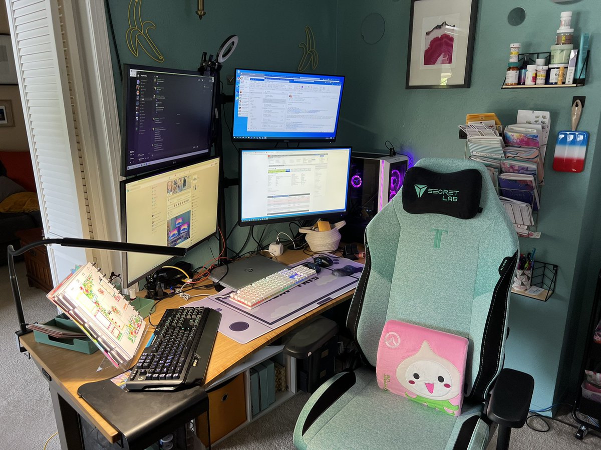 So unbelievably happy with my upgraded work station! My #secretlab chair is AMAZING - didn’t know my back could feel so good! Worth every penny. I got the Secretlab TITAN Evo 2022 series in XL Mint Green 😍