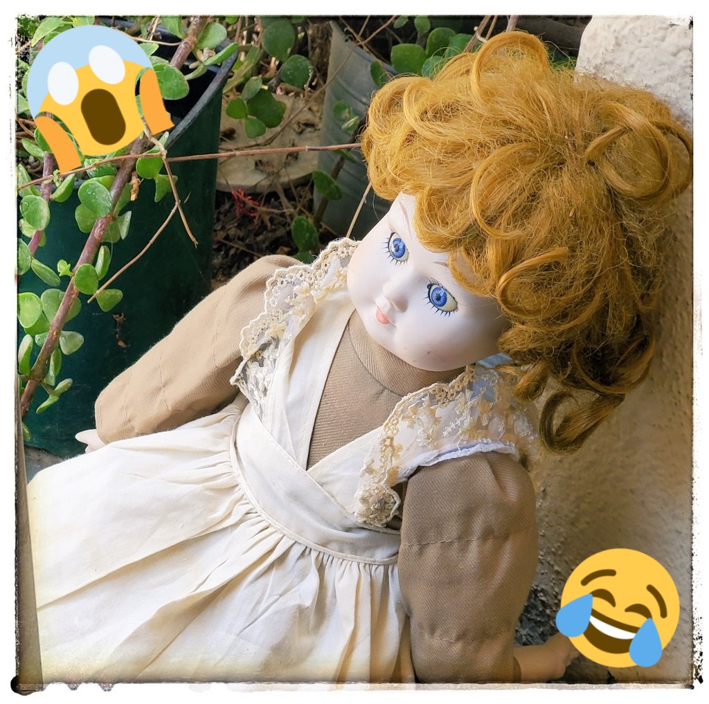 RealJoAnnBush's tweet photo. Haha, this #Doll 🧸 my Neighbor left on my Doorstep scared the #BeJeezus outta me! 😱 haha 😂🤣😂

It is now my Official #Halloween 🎃 Doll! 👍 haha 👻

Do you Collect #Dolls? 😀

Pic: #JamminJo / #JoAnnBush 2022 📸

#LosAngeles #CA #lol #FunnyPic #Funny #picoftheday https://t.co/Hl9xuDZKGg