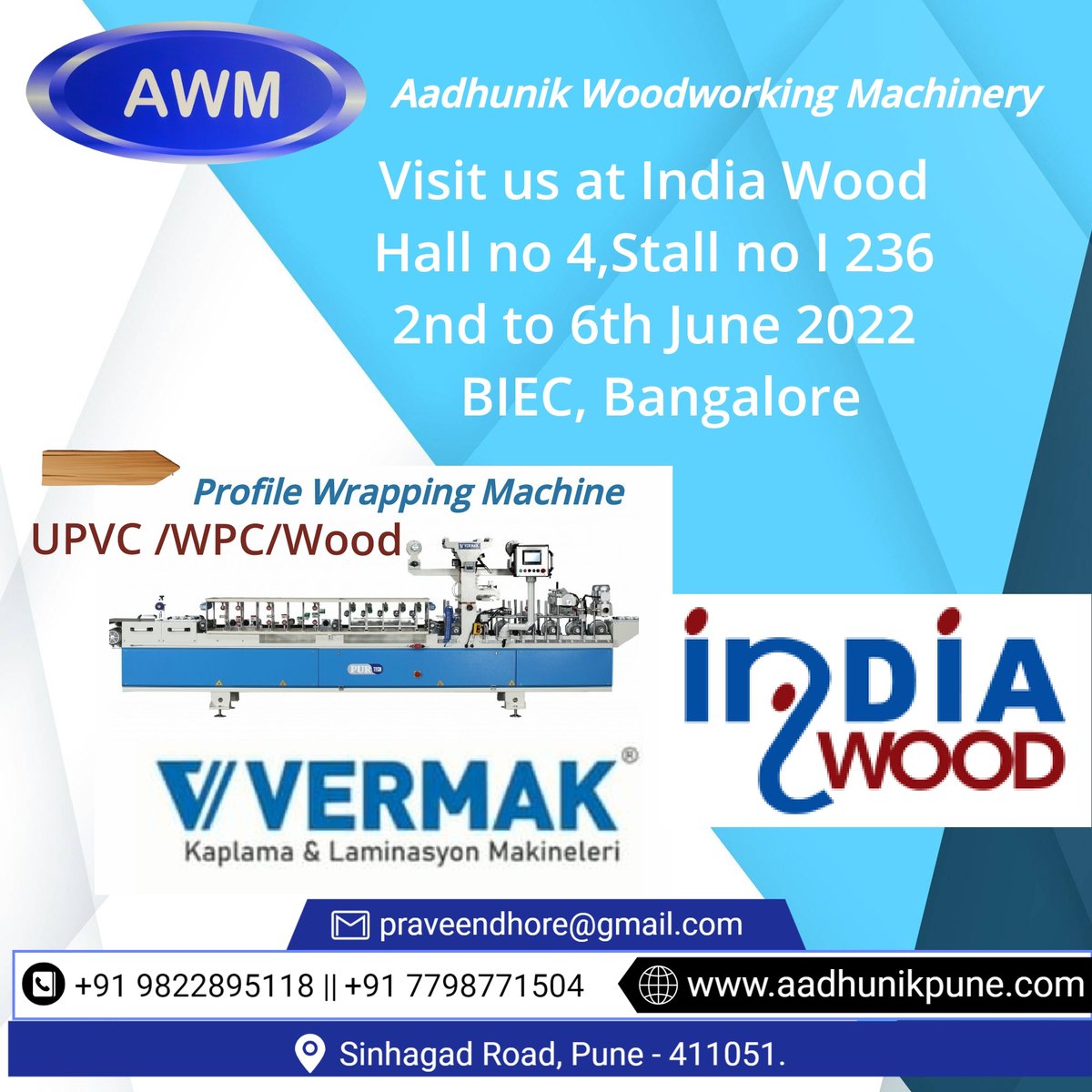 woodworkingawm1's tweet photo. visit us at Indiawood 2022 @WoodshowsIndia  #Profilewrappingmachines #wood #UPVC #WPC #PURadhesives #Purlamination @woodworkingawm1 @Greenlam01 @meraki_pvc @asianpaints @action_tesa @Neoflex @dormakdoors #door @BangaloreTimes1 https://t.co/rdx8IHmTsG
