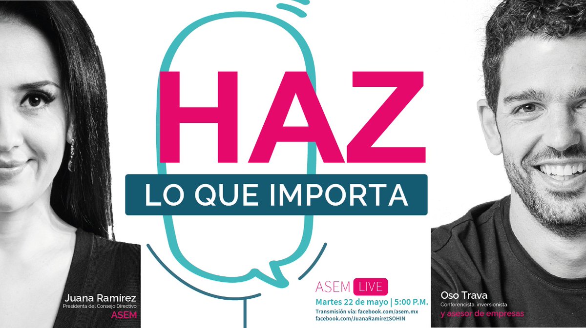 ASEM_Socios's tweet photo. ¡Acompáñanos en nuestro próximo #ASEMlive! @osotrava presentará su libro "Haz lo que importa". Una guía para dejar de procrastinar y conseguir todo lo que quieres.
¡En vivo! 🎙️
Martes 24 de mayo 5:00 pm
📍#Facebooklive
@JuanaSohin https://t.co/9plGVSouQB