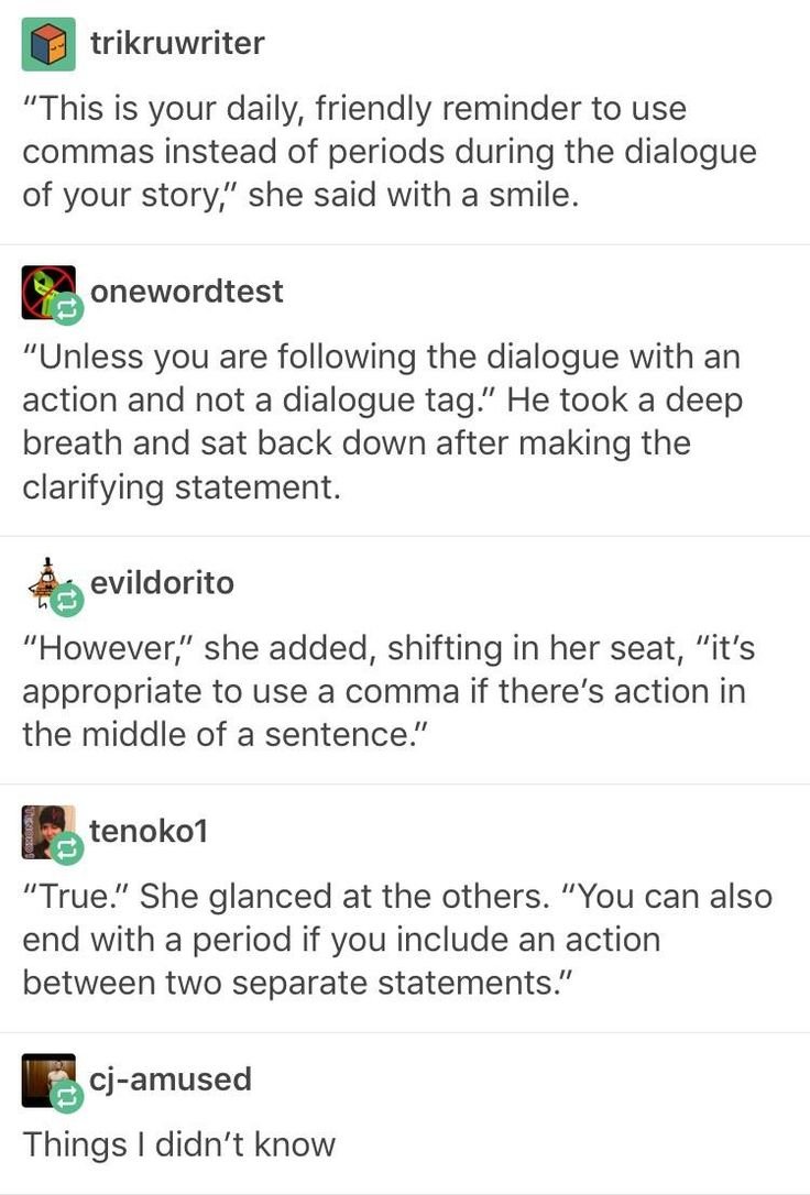 xvictoriawrites's tweet photo. the most important writing tip i can give you? CHECK THE GRAMMAR YOU USE WITH YOUR DIALOGUE. so many writers get this wrong (a lot) and just... knowing it really helps. this graphic is a great resource and i share it a lot because it's so helpful—know when to do what! https://t.co/5KQhmHFjxB