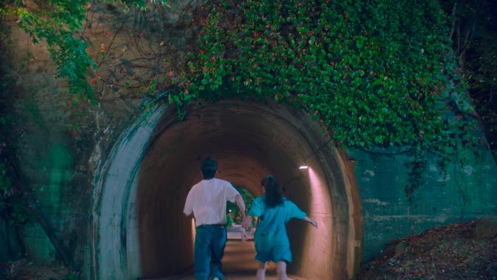 ggonegummy's tweet photo. just how the tunnel was surrounded with vibrant color of leaves ended up being so dull and dried up represents baekdo’s relationship. 

#TwentyFiveTwentyOne’s cinematography is on another level 🤧 https://t.co/lndFLzUXfU