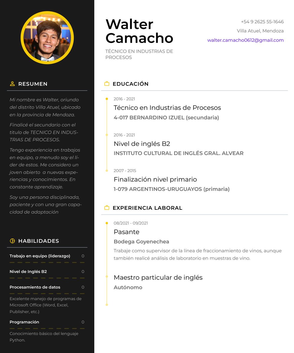 WaIterCamacho's tweet photo. @ICCFCAI @carina_rubau 
Buenas, les dejo adjunto mi 𝘃𝗶𝘀𝘂𝗮𝗹𝗖𝗩.📄 
Y ahora el link a mi 𝘃𝗶𝗱𝗲𝗼𝗖𝗩. 🤳 
https://t.co/e80BZ7SMJT
#Taller7ICC https://t.co/O36qLOpQCo
