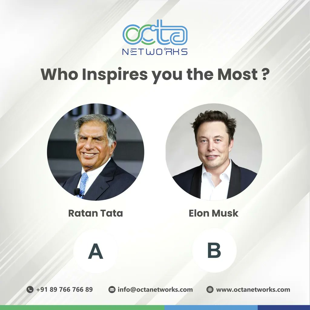 OctaNetworks's tweet photo. Whos your pick ?
#mondaymotivation #mondayquotes #education #motivation #knowledge #skills #career #networking #octanetworks #cisco #ccie #ccna #ccnp #ccietraining #elonmusk #ratantata https://t.co/Q8ixcPwWYk