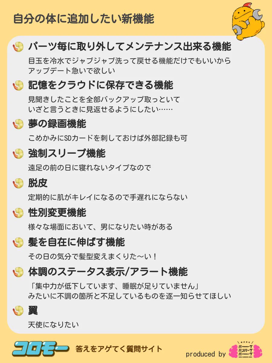 自分の体に追加したい機能！？あると便利なものばかり。