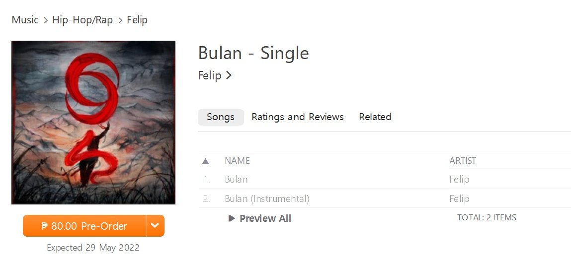 etrnlkntl's tweet photo. Hello, hello! In preparation for @felipsuperior comeback song Bulan, if you can please pre-order Bulan on iTunes. It doesn't cost that much.
If we cant buy the merch/physical copies hopefully sa digital sales tayo makabawi.
#FELIP
#FELIP2ndsingle
#FELIPpreOrderNOW https://t.co/dnho8qtVuB