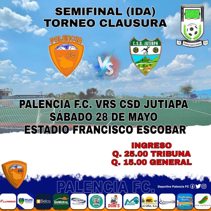 FcPalencia's tweet photo. ¡¡YA TENEMOS RIVAL!!
Semifinal (Ida)
⚽️⚽️
Torneo Clausura.
PALENCIA F.C. VRS CSD JUTIAPA
📆Sabado 28 de Mayo
🏟Francisco Escobar
🕒 15:00 Hrs.
🎫Tribuna Q. 25.00
🎟General Q. 15.00

Enlace informativo presentado por.
 UNISERVICIOS TV
"El mundo del entretenimiento"
 
🚂⚽️💙🧡 https://t.co/tigqxBnrbz