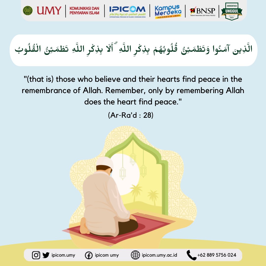 ipicom_u's tweet photo. Assalamu'alaikum IPICOMers!!
Jumuah Mubarak everyone
Always remember Allah, in every situation cause only by remembering Allah does the heart find peaceโจ
#KPI #IPICOM #UMYYogya #mahasiswa #JumatBerkah https://t.co/tlmsxsjbJo