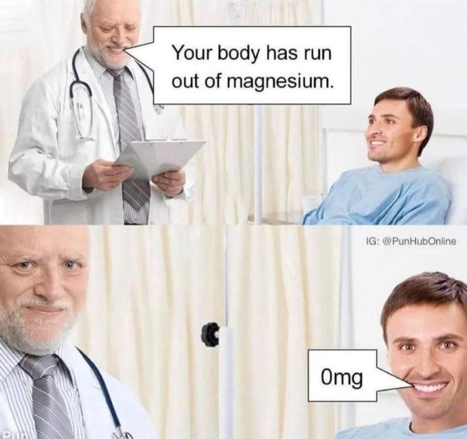 As someone who has to take unfathomable amounts of magnesium to avoid becoming a walking muscle spasm<a href="/tag/dadjoke"class="tags"><span>#dadjoke</span></a>